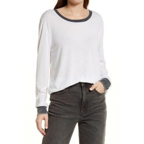 Treasure & Bond‎ Womens White Shirt Small Long Sleeve Crew Neck LightWeight - Picture 1 of 10